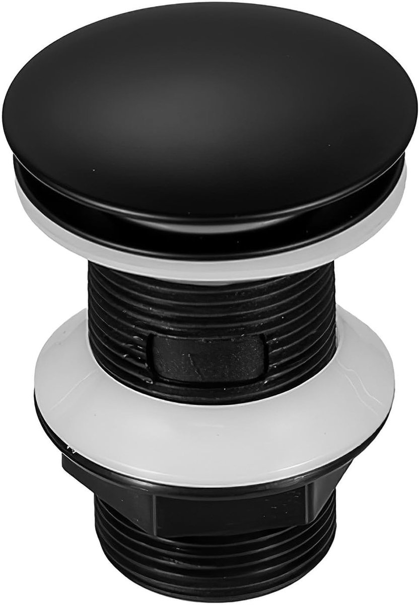 Pop-up afvoerplug voor wastafel zonder overloop, universele drain fitting in mat zwart, geschikt voor verschillende wastafels