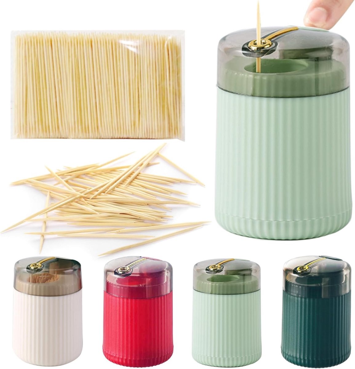 Creatieve Automatische Tandenstoker Dispenser voor Tafelgebruik - Pop-Up Design in 4 Kleuren, Handig en Hygiënisch