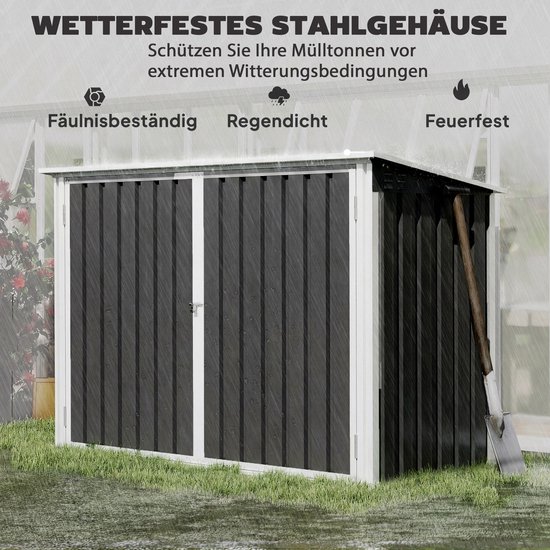 Outsunny Vuilnisbakhuis-Gegalvaniseerd staal-179,5L x 108B x 129,5H cm-Donkergrijs van Merkloos — afbeelding 2