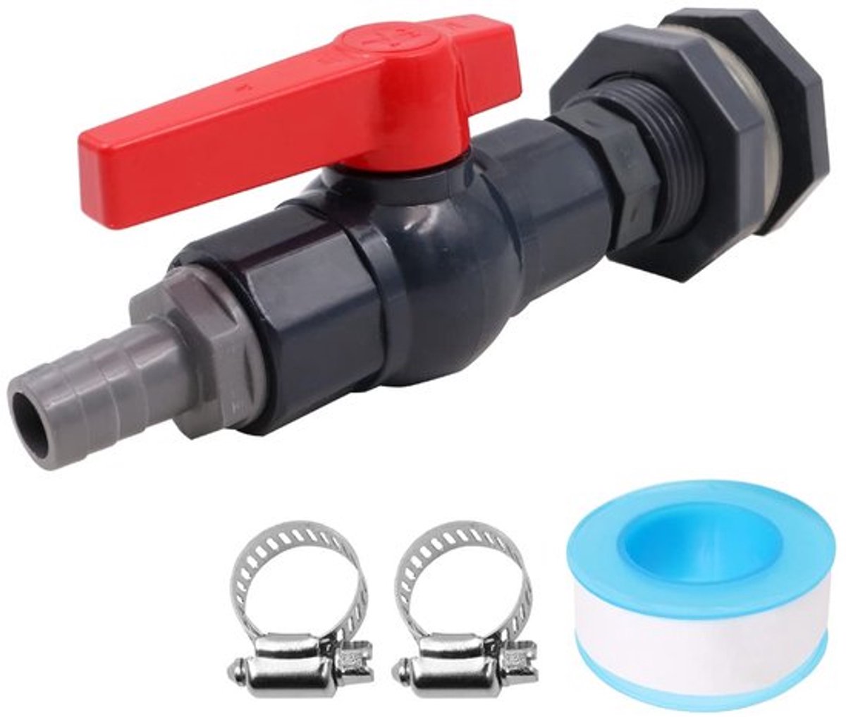 Onf3 - Regenton Spigot Kraan Kit - PVC Bulkhead Fitting - Zwart - Tuinslang Adapter