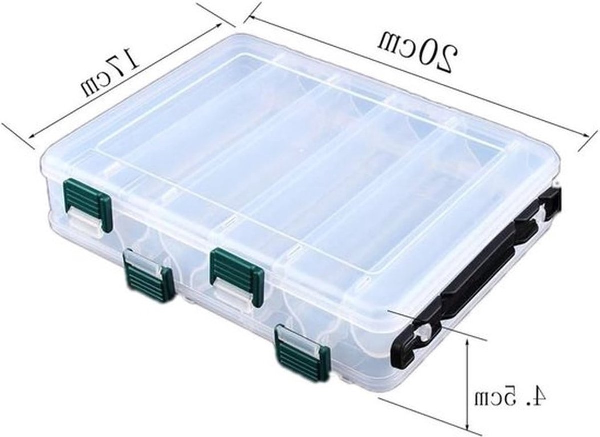 Set van 2 Dubbelzijdige Waterdichte Opbergdozen voor Visaccessoires - Transparant, 10-Voudig en Met Afvoergaten (20 x 17 x 4.5 cm)