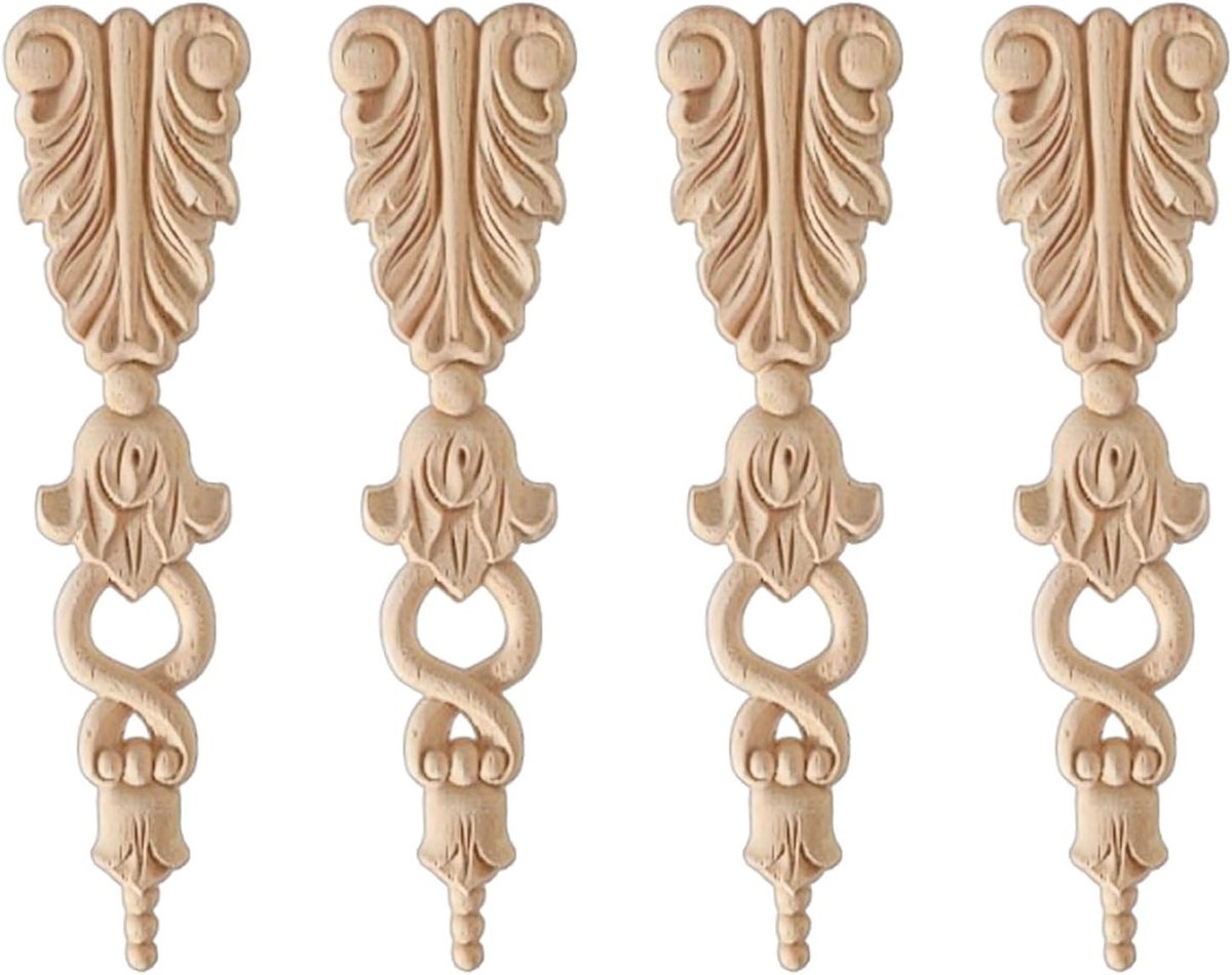 Houten Wanddecoratie Set van 4 Gegraveerde Applicaties voor Vintage Lampen en Hoekmeubels