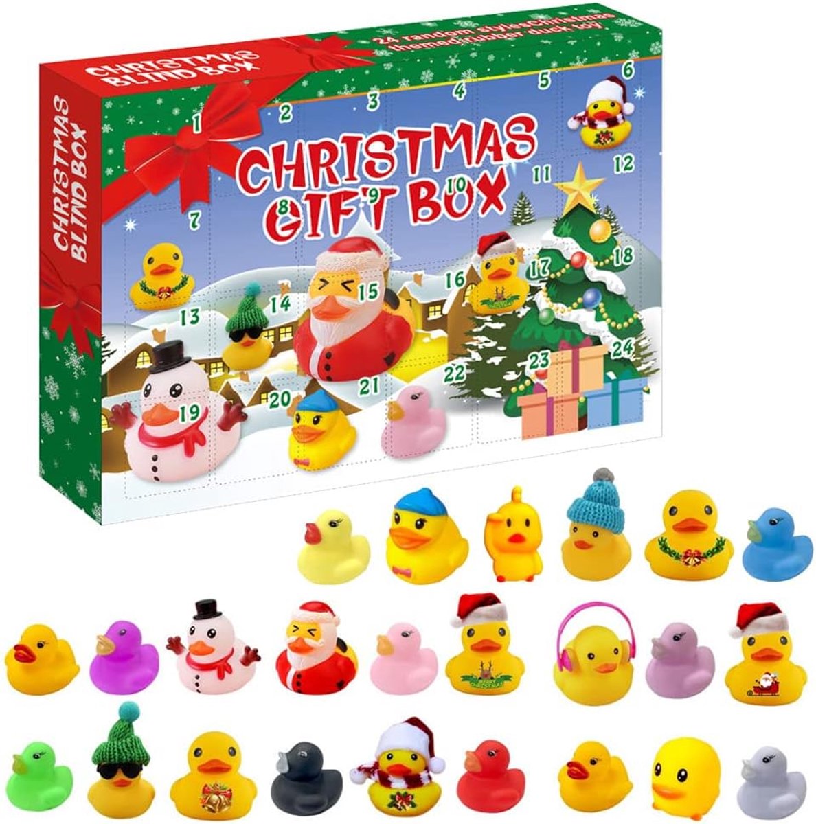 Kerstmis - kerstmis decoratie - kerstcadeau - kerstcadeauset - 24 kersteendjes van rubber - 24 aftellen naar Kerstmis - Kerstkousvulling - Badspeelgoed als kerstcadeau - Leuke cadeautjes voor een feestje