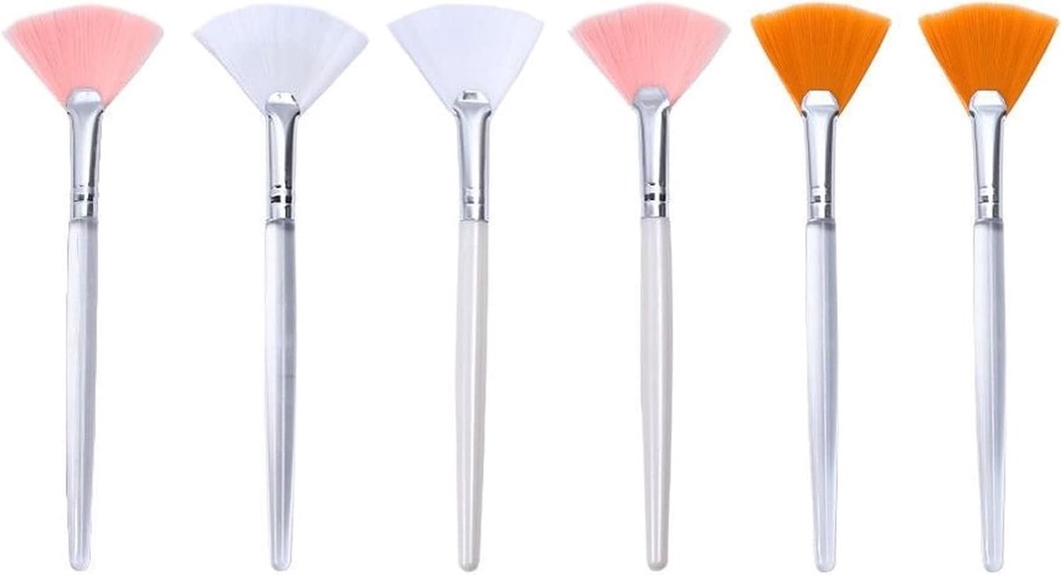 Set van 6 Make-up Kwasten voor Gezicht - Professionele Schoonheidshulpmiddelen in Roze, Wit en Oranje