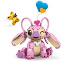 Angel rose en LEGO, avec de grandes oreilles, un clin d'œil et des ballons en forme de cœur.
