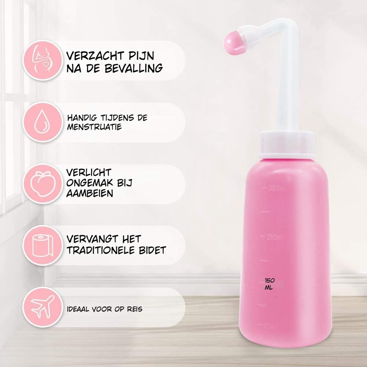 Kavora Peri Bottle - Vaginale Douche - Draagbare Bidet - Roze en Wit - 18cm x 8cm x 7cm