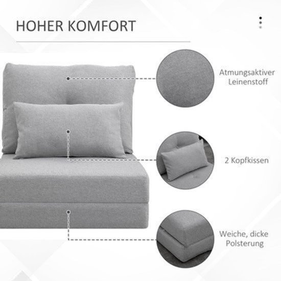 Bodemsessel – Bodensofa – Klappstuhl – Bodensitz – Gamingstoel – 2-in-1 Verstelbare Rugleuning – Ademend Linnen Bekleding – Grijs — afbeelding 3