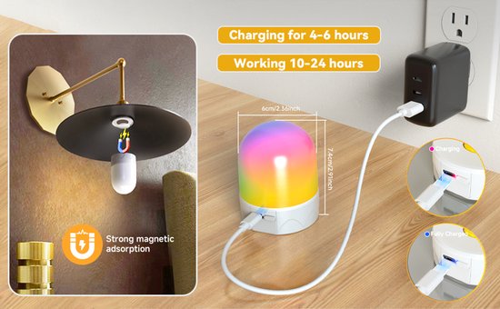 2 Stuks via USB oplaadbare lampen met afstandsbediening - E27-lamp op batterijen - RGB-lamp met kleurwisseling - 12 kleurtemperaturen - dimbaar - 3 timers - nachtlampfunctie — afbeelding 3