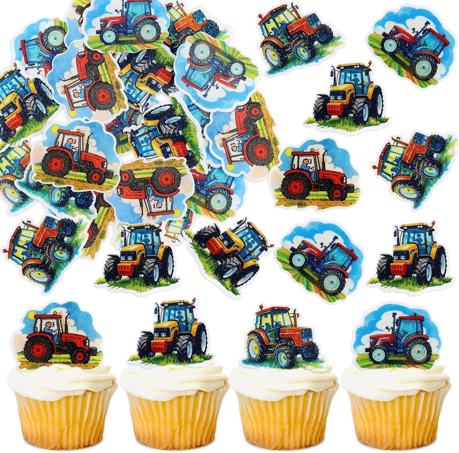 40 eetbare tractor cupcake toppers voor verjaardag