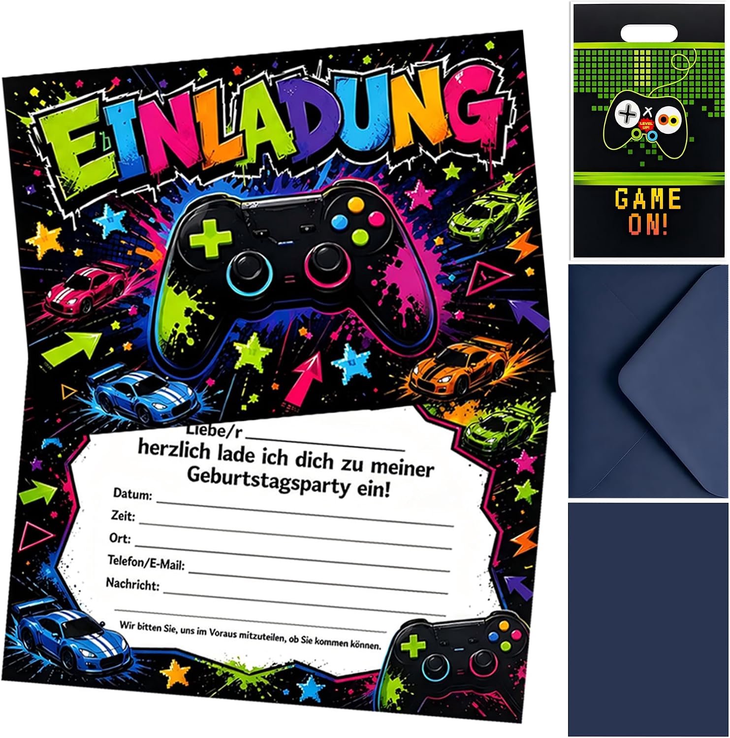 12 Uitnodigingskaarten Kinderfeestje Jongens