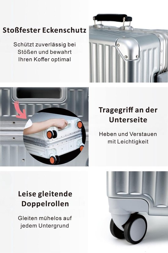 Koffer met lederen handvat, 58cm, draaiende wielen — afbeelding 5