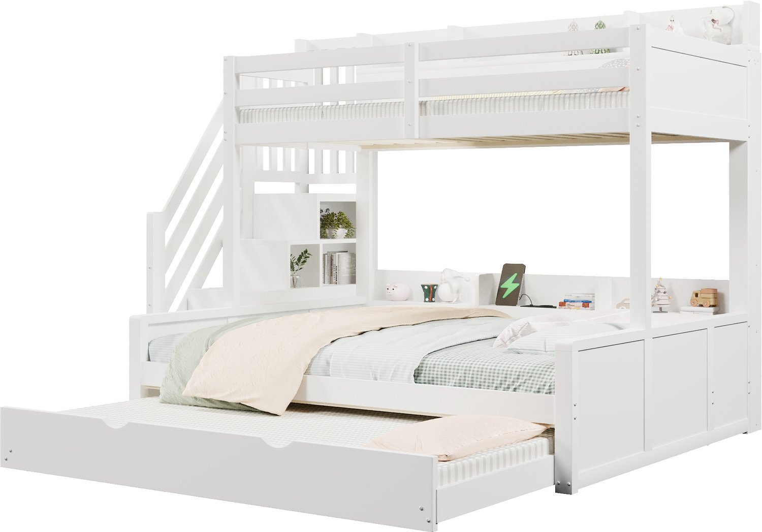 Merax Stapelbed 90x200/140x200 cm - met onderbed - USB-poort en opbergruimte - wit