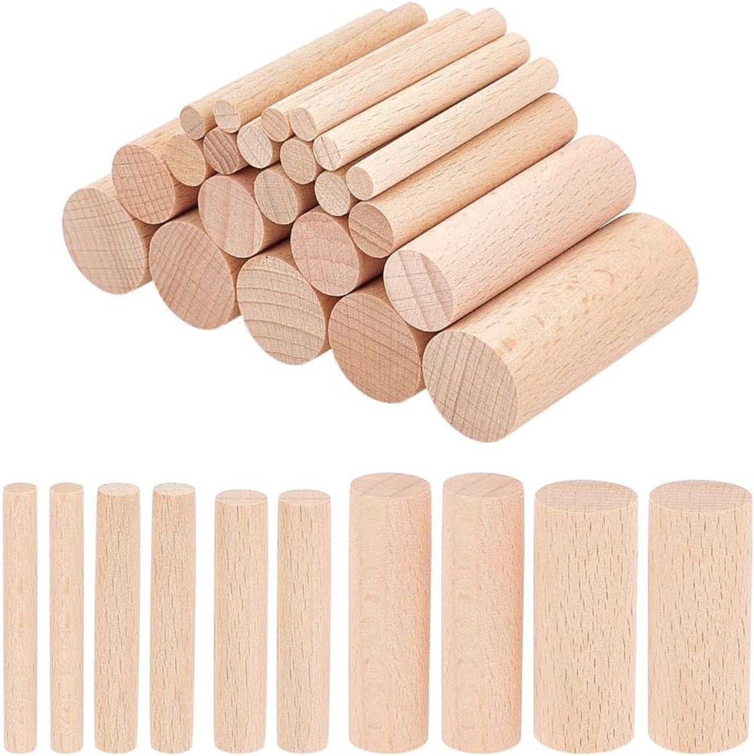 Houten cilinders 5x0,6-2 cm - onbehandeld beukenhout - handgemaakt - ideaal voor tuindecoratie - 50 stuks - Vemera