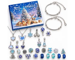 VHV-Adventskalender 2026 Sieraden Meisjes - Blauw en Zilver Kerst Bedelarmband en Ketting 