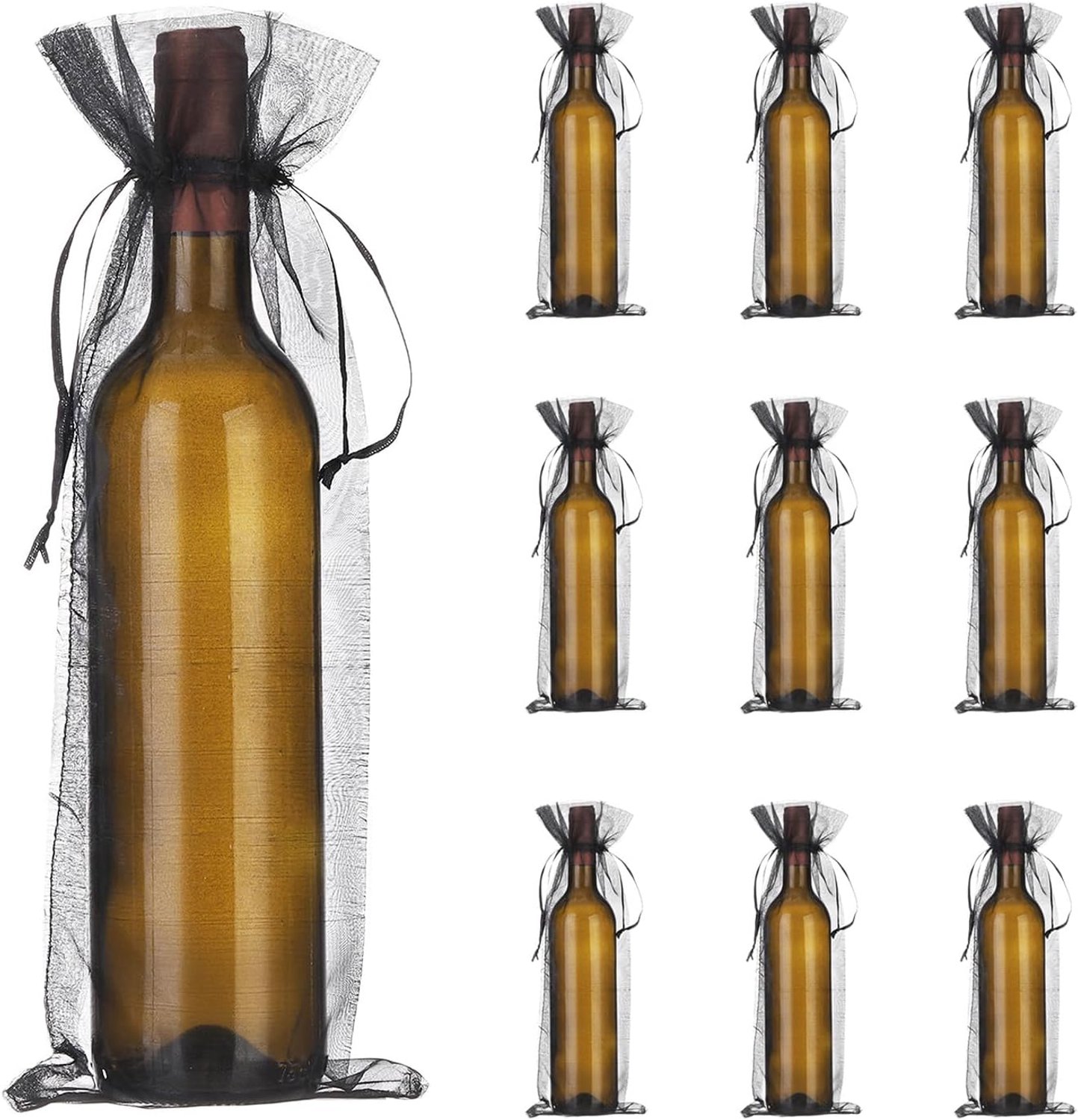 organza wijnzakken 37 x 14 cm - 20 stuks mesh zakjes - met trekkoord - herbruikbaar voor bruiloft en feest - ServiceTopper