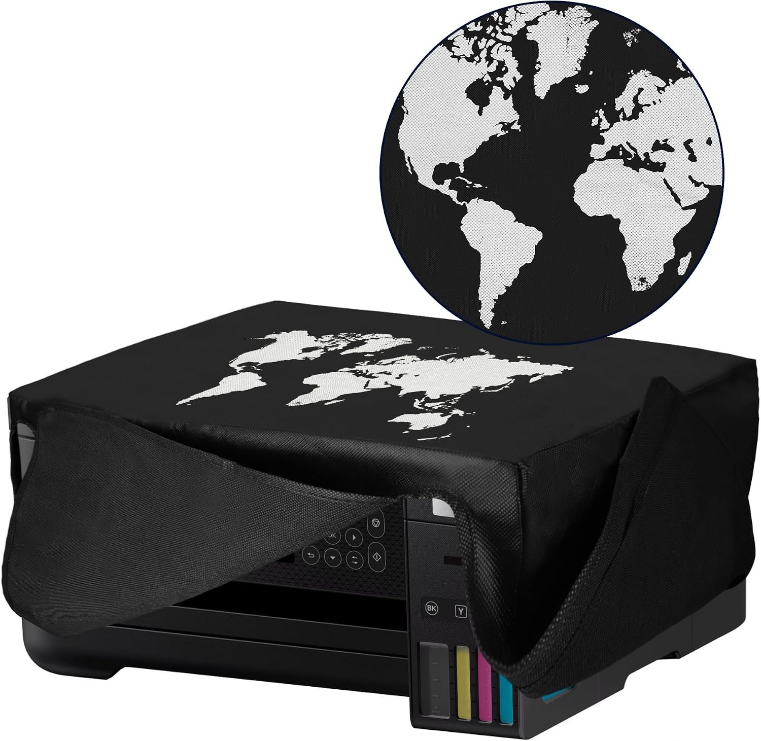 printer hoes compatibel met Epson EcoTank ET-2850 - 2 openingen - wereldkaart design - ServiceTopper