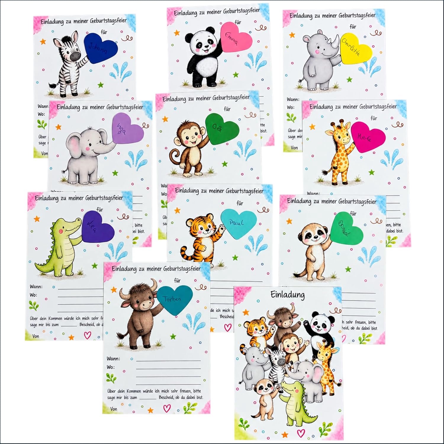 10 kinderfeestkaarten safari