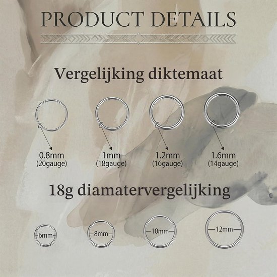 neusring hoepel 20G 18G 16G 14G - titanium - lichtgewicht - voor piercings - Vemera — afbeelding 5