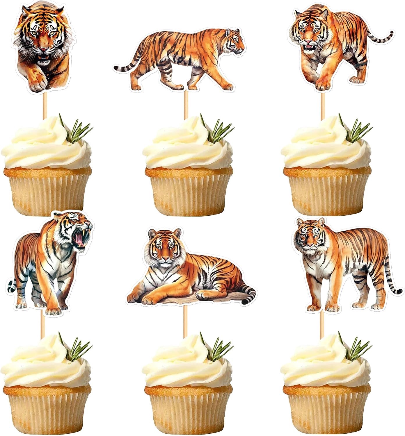 24 Tiger Cupcaketoppers Dieren voor Taartdecoratie