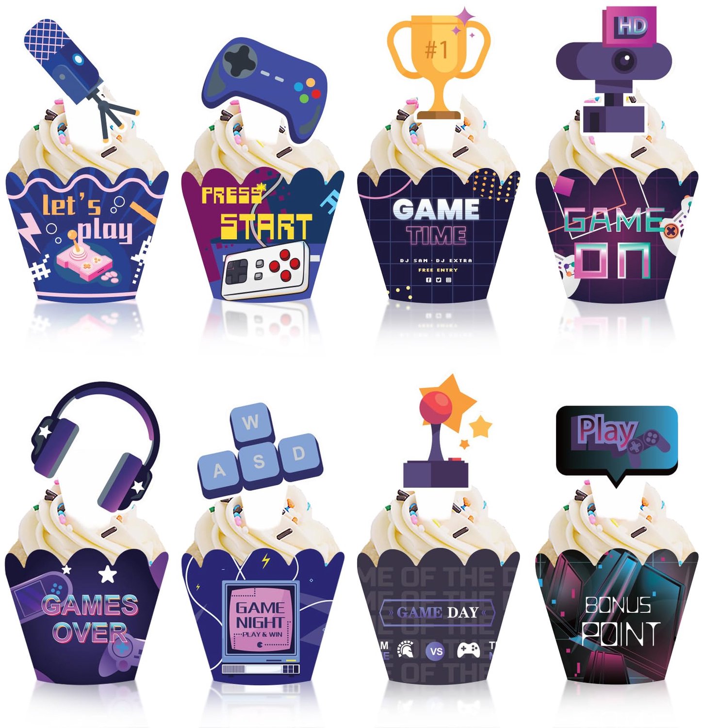 Cupcake Toppers 48 Stuks - Taartdecoratie Videogame - Feestbenodigdheden - Verjaardag - Babyshower - Creatieve Ontwerpen - Taartdecoraties