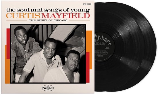 Vinylhoes The Soul and Songs of Young Curtis Mayfield met bijbehorende zwarte vinylplaat en Abner label.