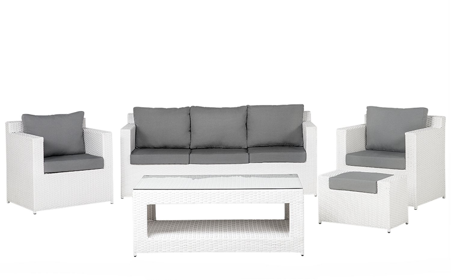Beliani ROMA - Loungeset voor 6 - Wit - PE rotan