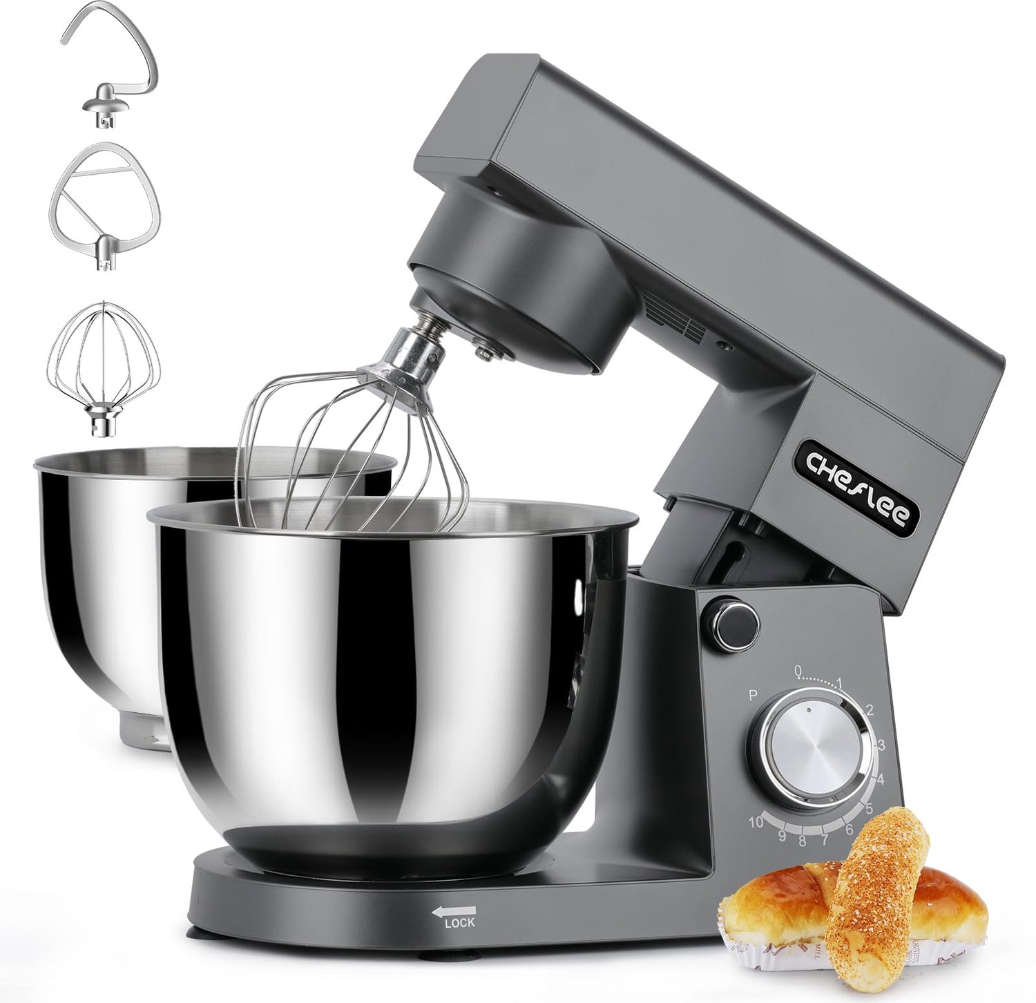 Stand Mixer met 1500W Motor en 2 Roestvrijstalen Kommen