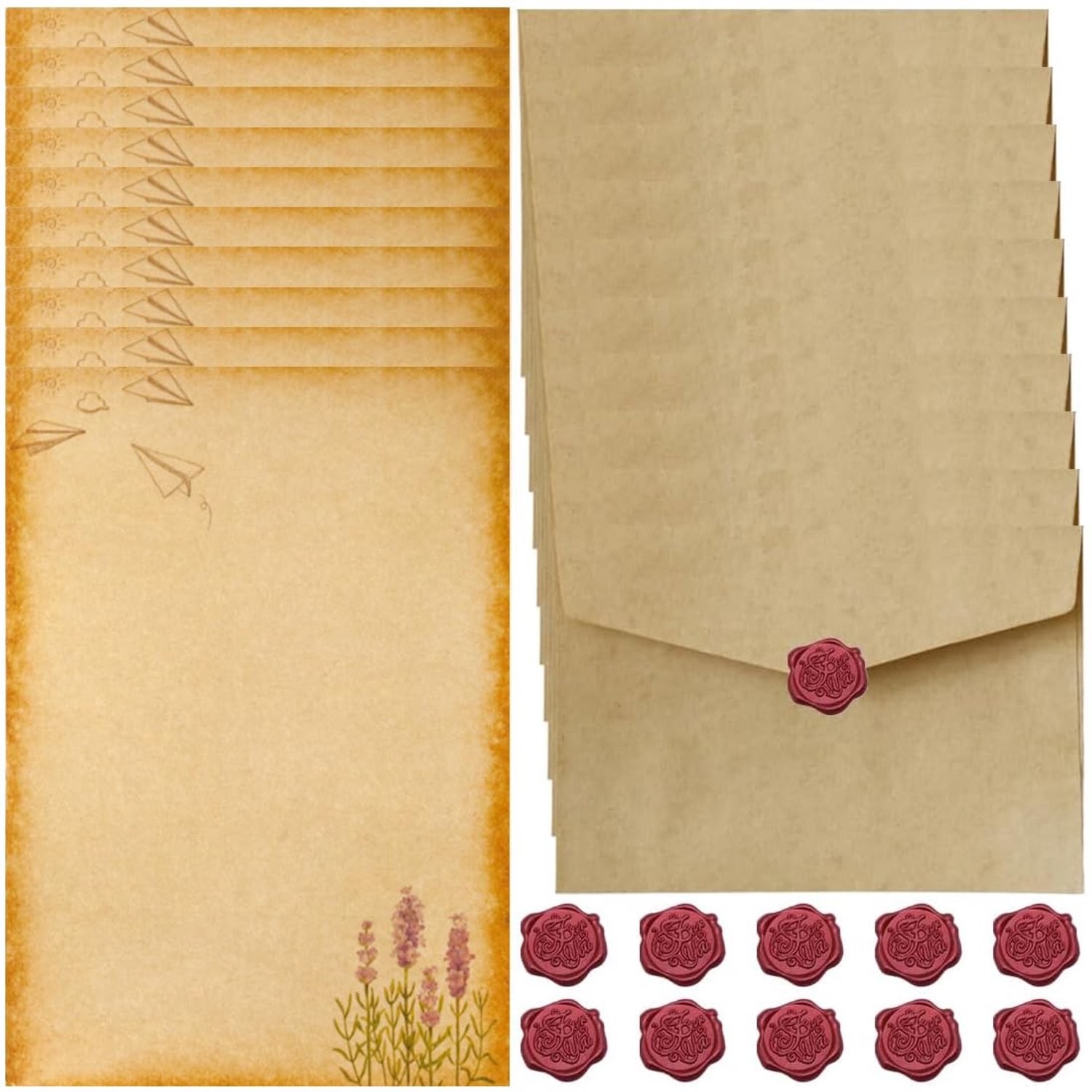 Vintage Stationery Set, 10 Enveloppen en Wax Seal Stickers