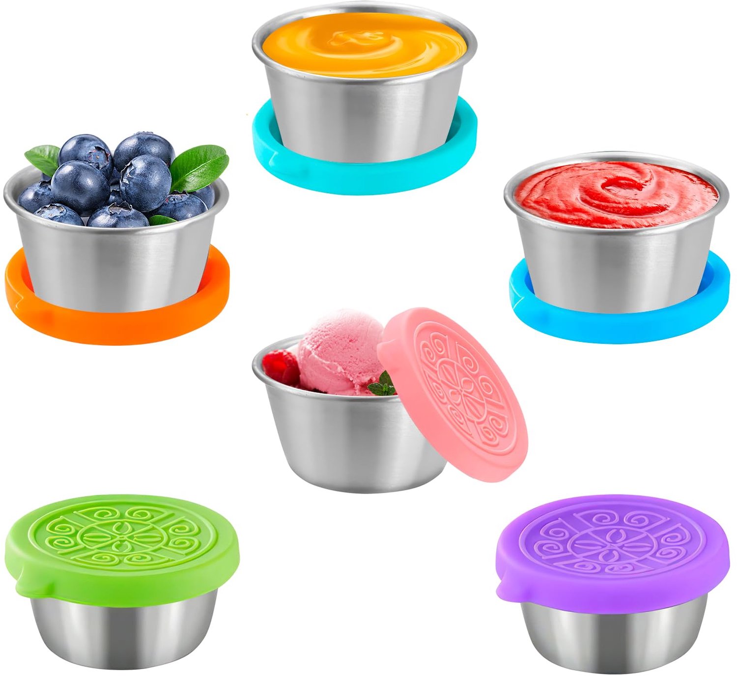 Set van 6 RVS Dressing Containers met Siliconen Deksel