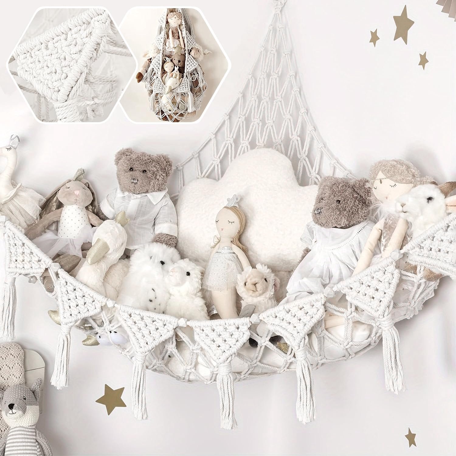 Opbergnet voor Knuffels, Boho Macrame, Speelgoedopslag voor Kinderen