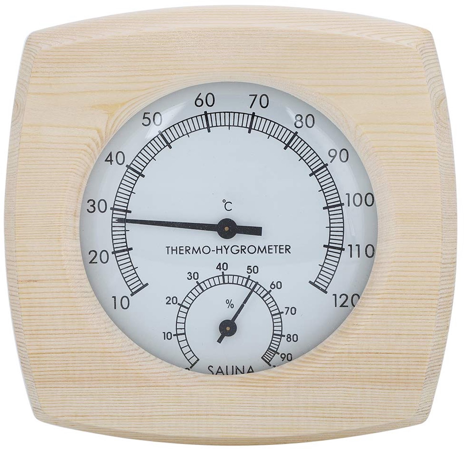 Hygrothermograph Dubbele Wijzerplaat - Houten Thermometer/Hygrometer - Decoratieve Binnenthermometer - Nauwkeurige Temperatuurweergave - Duurzaam en Eenvoudig te Installeren - Saunat Thermometer