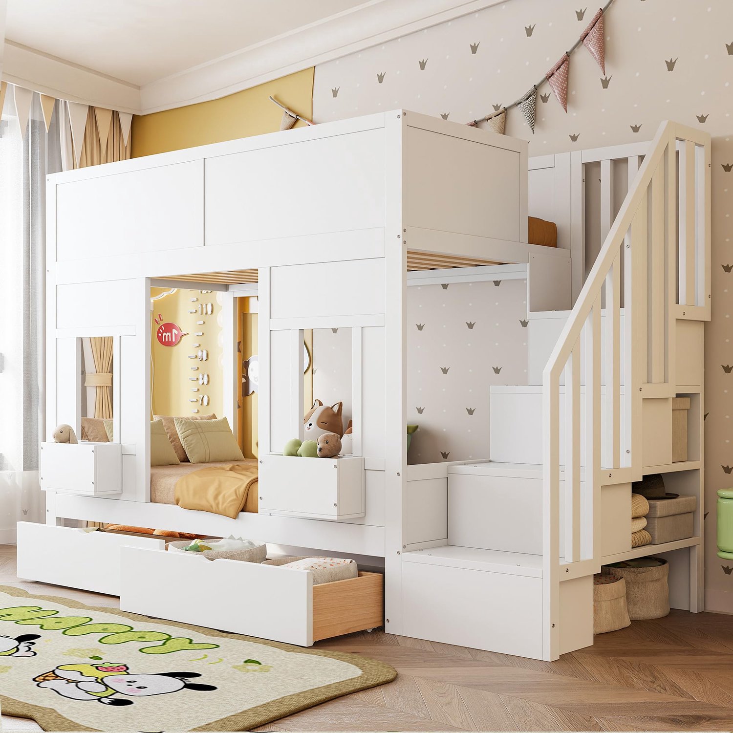 Bunkbed met opbergruimte en lades - 90 x 200 cm voor kinderen