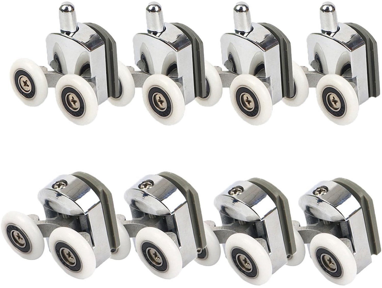 Douchedeurwielen 23 mm - 8 Stuks - Aluminiumlegering - Stelschroef - Geluidsloos - Sterke ondersteuning - Douchedeurrollen