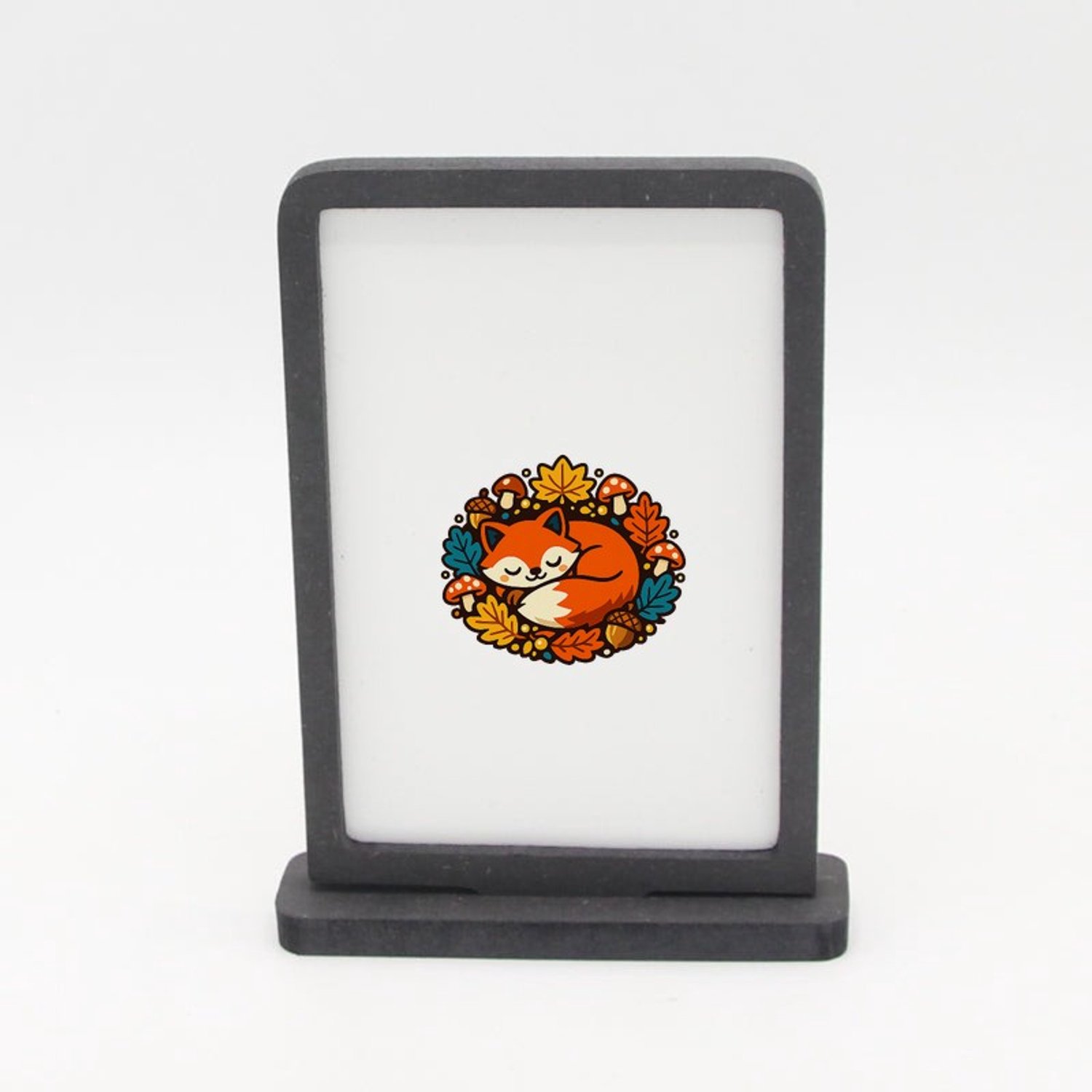 Mr Cadeautjes Houten fotolijst rechthoek met MDF inleg - design Slapende vos in herfstkrans | cadeau Wit