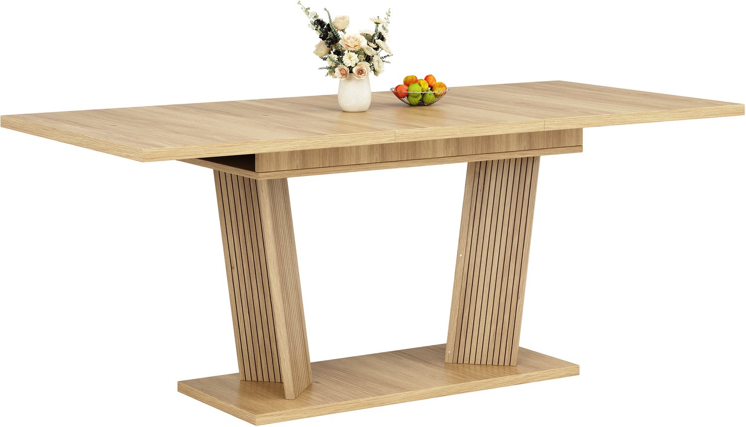 SONNENH Uitschuifbare eettafel - 120 tot 160 cm - Dubbele geribde steun - Natuurlijke houtlook