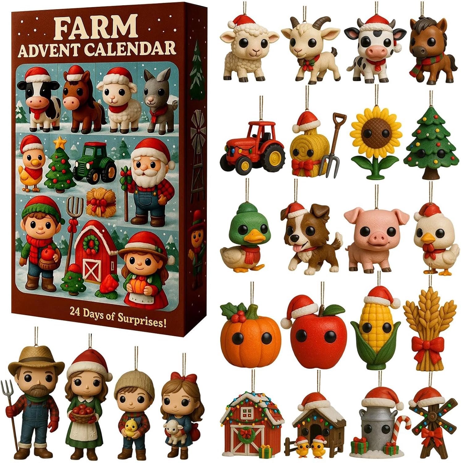 Acryl Adventskalender Boerderijdieren - Camouflage - 24-dagen aftelling - Creëer een feestelijke traditie - Vemera