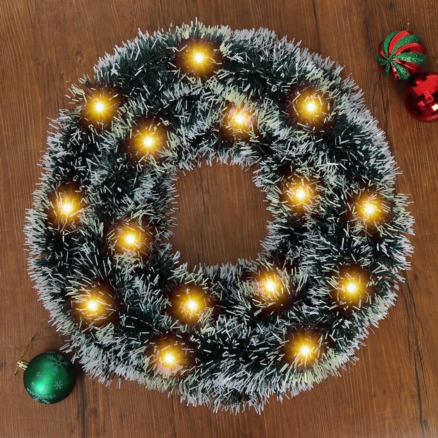 Kerstguirlande Donkergroen 5 m met Lampjes voor Binnen en Buiten - Glanzende Kerstboomdecoratie en Feestversiering – foto 5