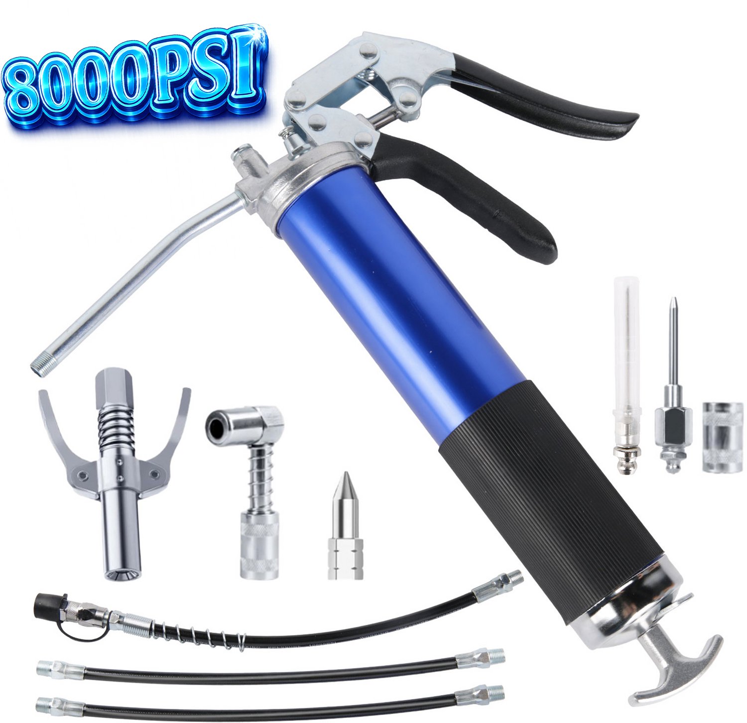 Olievetpistool Handmatig - 8000 PSI Hogedruk - 400cc Reservoir - Pompkoppeling - Blauw - Smeerpistool