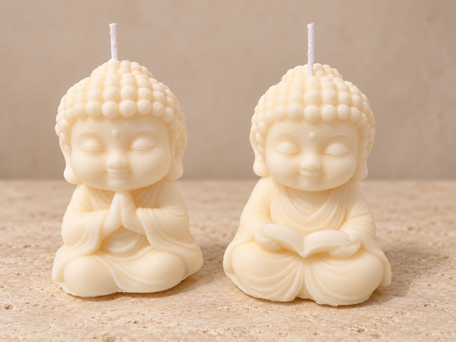 Goods and Shine Little Buddha Duo – Geurkaarsenset Vanille | 2 stuks wit