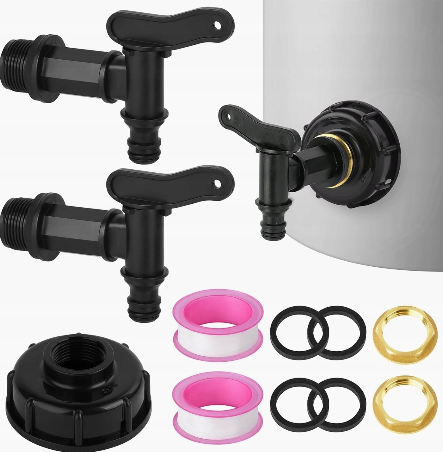 2x Zwarte Kunststof Kraantjes 3/4" voor Watertank