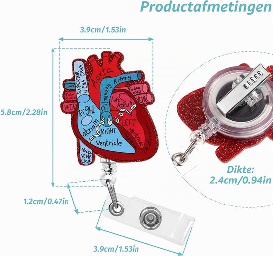 Hartvormige Badgehouder met Retractable Reel - ID Kaart Clip voor Verpleegkundigen, Artsen en Studenten - Ideaal voor Medisch Personeel en Onderwijsprofessionals — afbeelding 5