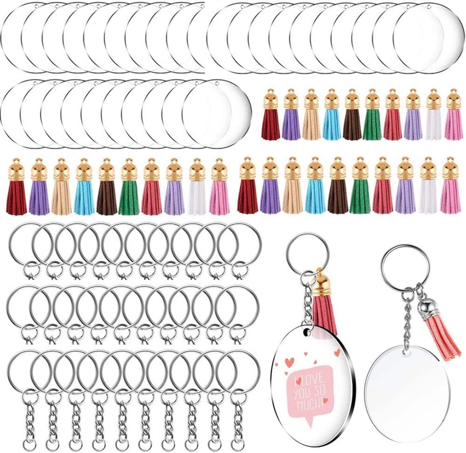 120 Pcs Blank Acrylic Key Chains, Transparent Circle Discs Round Disc with Cup Pendants Ring Chain Open Rings for - ShopVlot