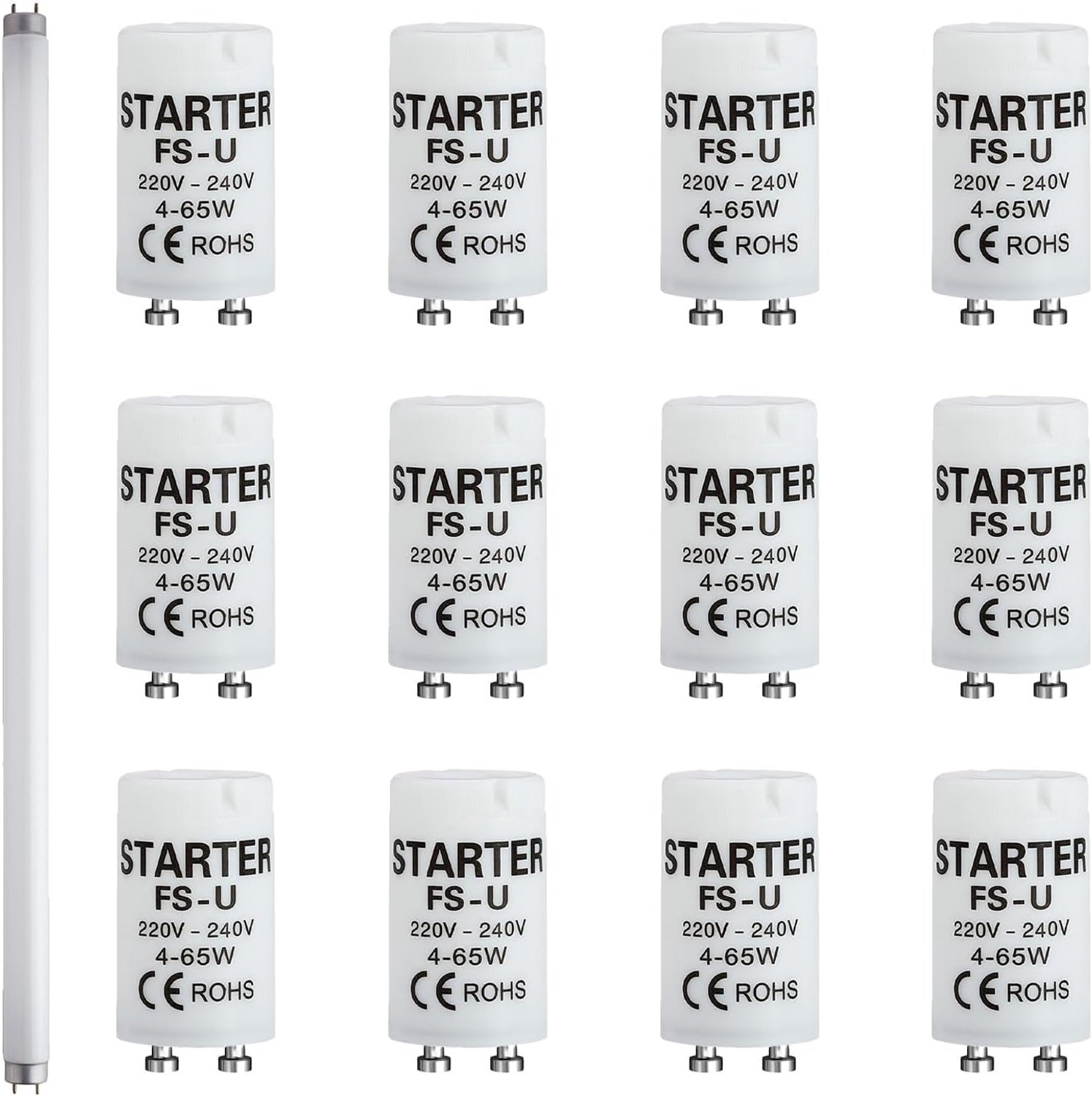 Pack of 12 Fluorescent Tube Neon Starter 4-65W 220-240V Universal for Fluorescent Tubes, Quick and Efficient Start for - ShopVlot