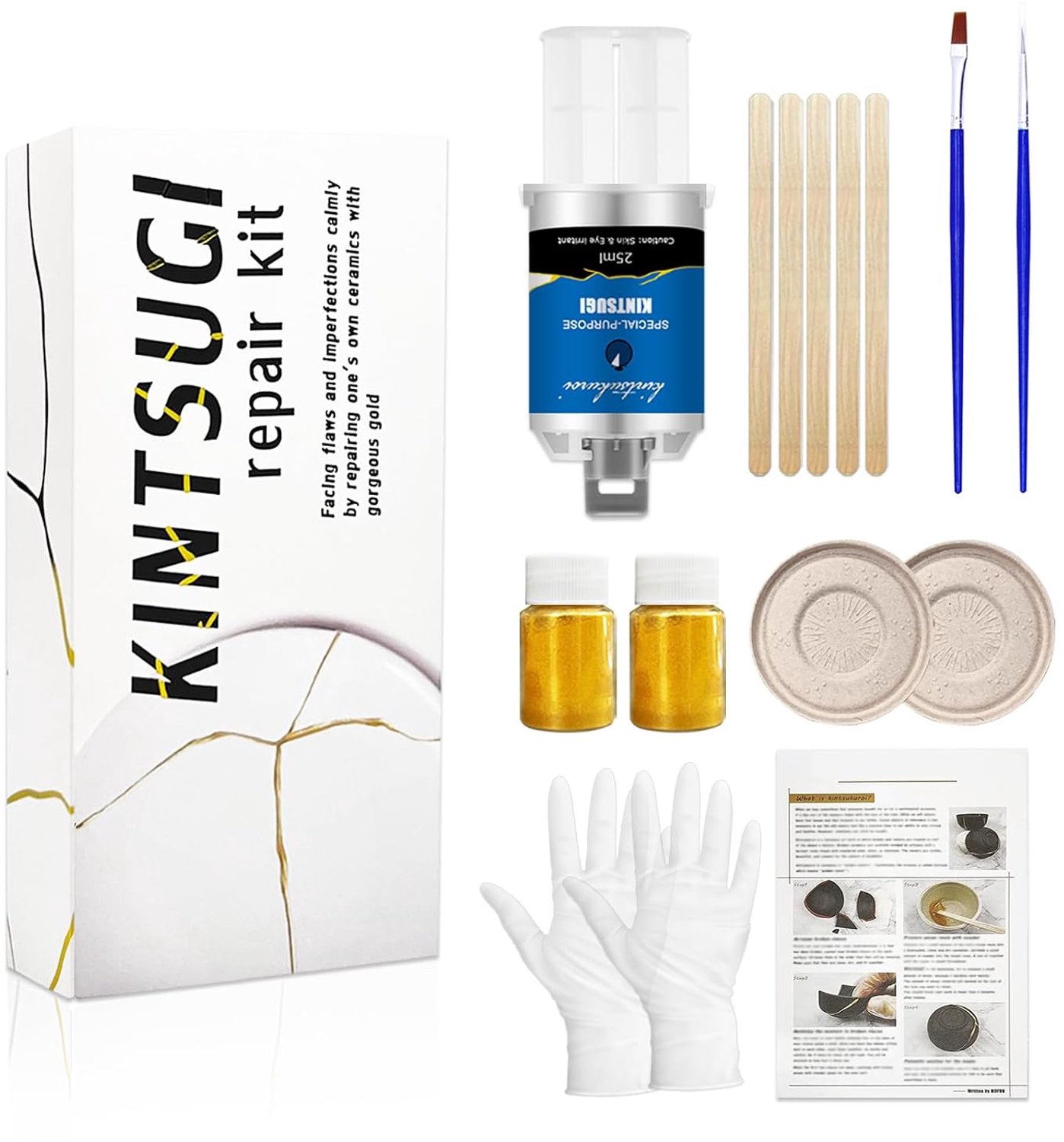 MUFUN Kintsugi reparatieset, reparatie keramische schalen en vazen ​​met goudpoederlijm, Entry Kintsugi Kit perfect - Homevero