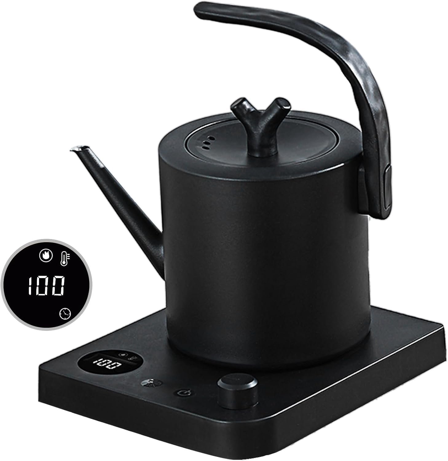 SnelShoppen - Waterkoker RVS met Temperatuurinstelling, 1L Gieterhalskoker 1000W, 360° Basis, Intelligente Brandwering, Automatische Uitschakeling, Zw