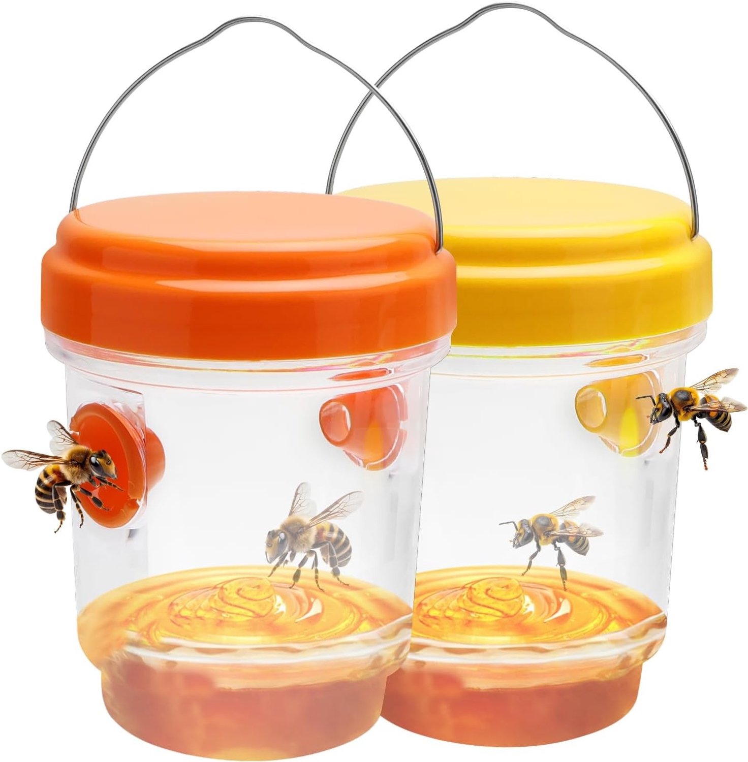 Effectieve wespenval voor buitengebruik, 360 graden wespenafweer voor huis en tuin, set van 2, oranje, ideaal voor zomer en barbecue (9,5 x 12 x 9,5 cm)