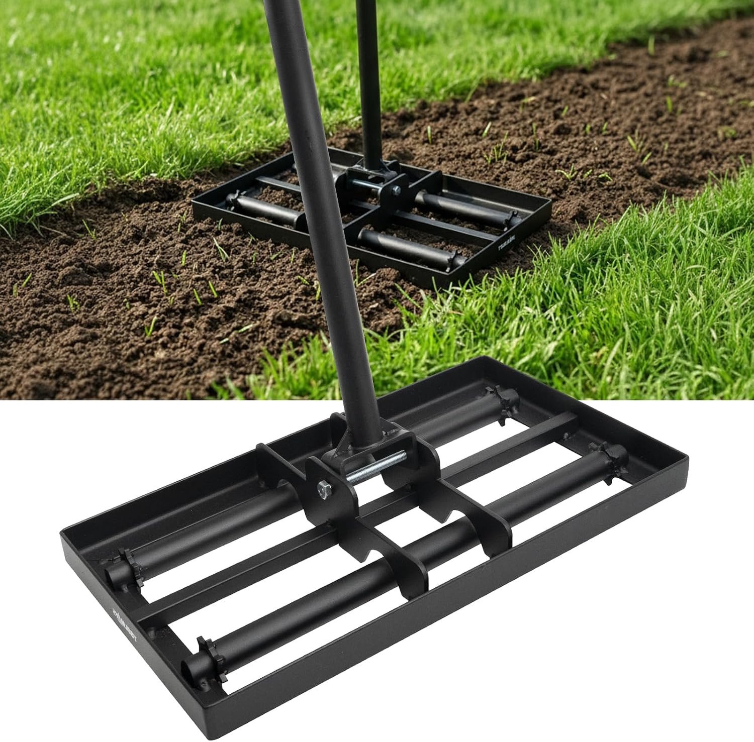 Lawn Leveling Rake 43×30cm with Roller Head, Lawn Rake with Adjustable 207cm, Heavy Duty A3 Steel Lawn Rake for - ShopVlot