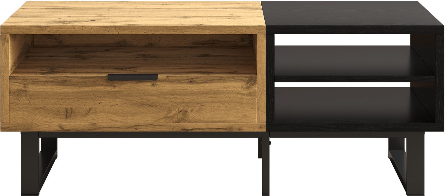 SONNENH Salontafel - Lade en drie open vakken - 100 x 50 x 40 cm - Houtlook/zwart