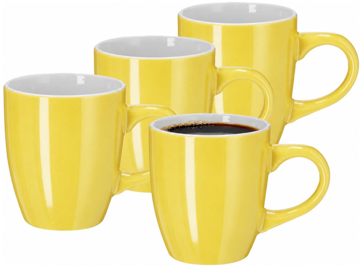 Bellatio Design Koffiekopjes Pastel Glaze - 4x stuks - Keramiek - geel - 350 ml - 8 x 10 cm - mokken - bekers