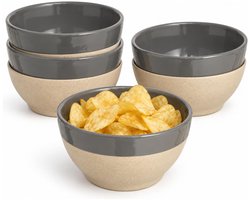 Secret de Gourmet Snack / chips schaaltje Provence - 6x - beige/grijs - 15 x 7 cm - keramiek - kommetjes - 720 ml